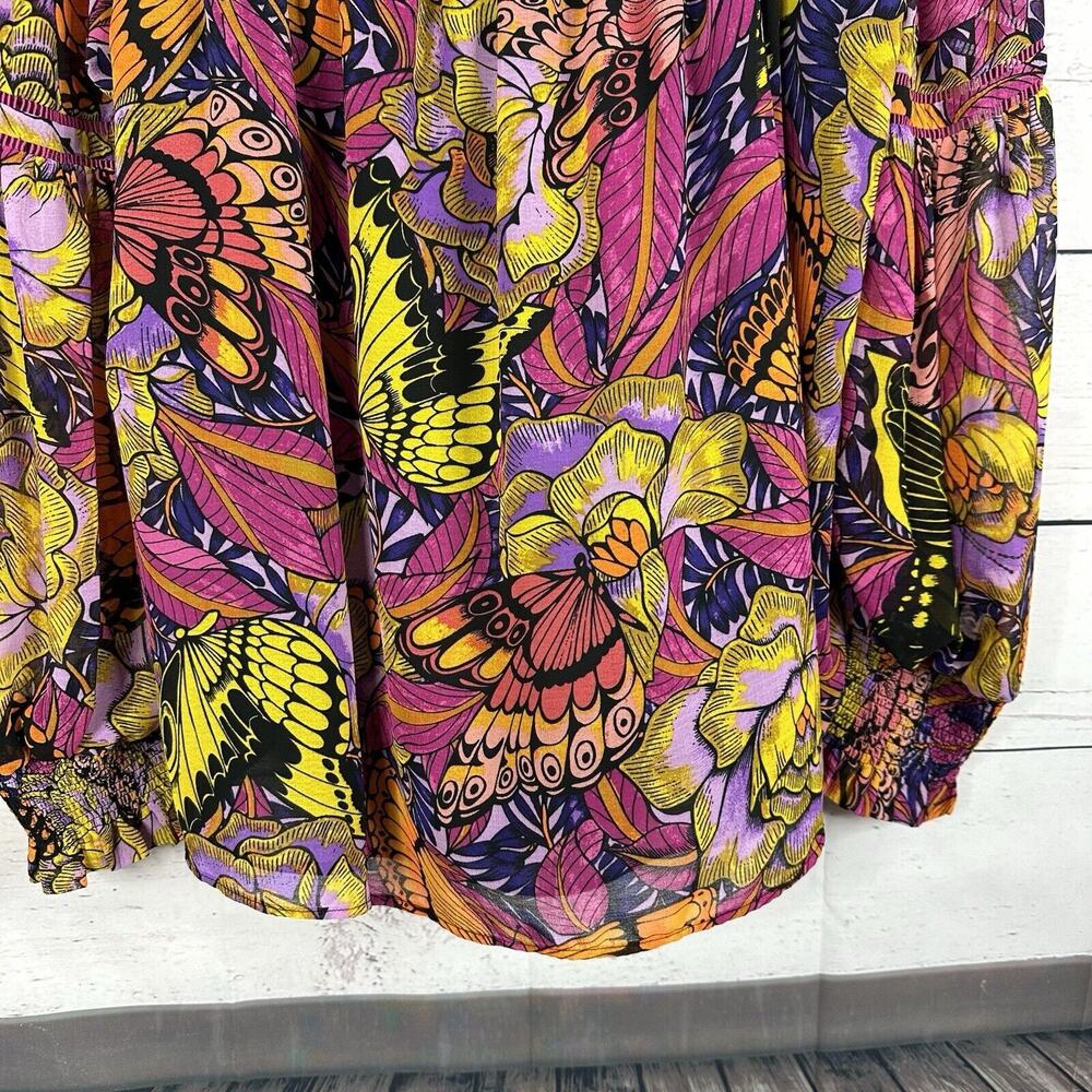 Anthropologie Alexandra Farmer Blouse Womens XL Butterfly Fairy Garden Smocking - Picture 4 of 15